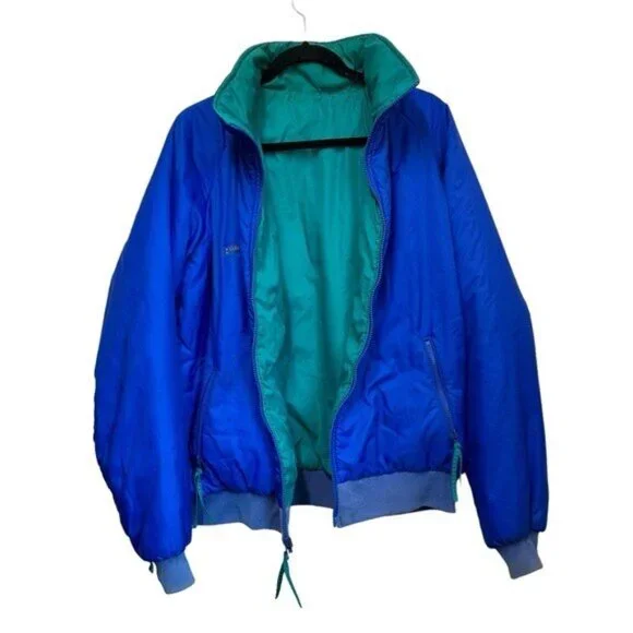 Vintage Columbia Mens XL Windbreaker Jacket Reversible Blue Green 80s Thinsulate - Picture 7 of 15